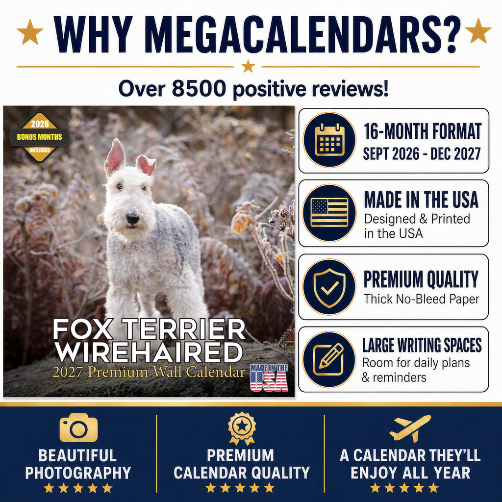 Fox Terrier (Wirehaired) Wall Calendar 2027 - 12" x 12" Monthly Spirited Wire Hair Terrier Dog Breed Calendar