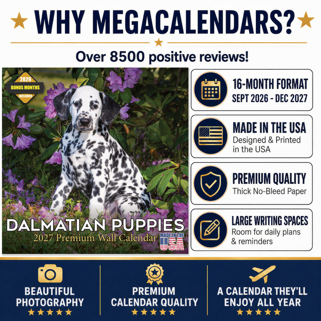 Dalmatian Puppies Wall Calendar 2027 - 12" x 12" Monthly Heartwarming Spotted Dalmatian Puppy Art Calendar