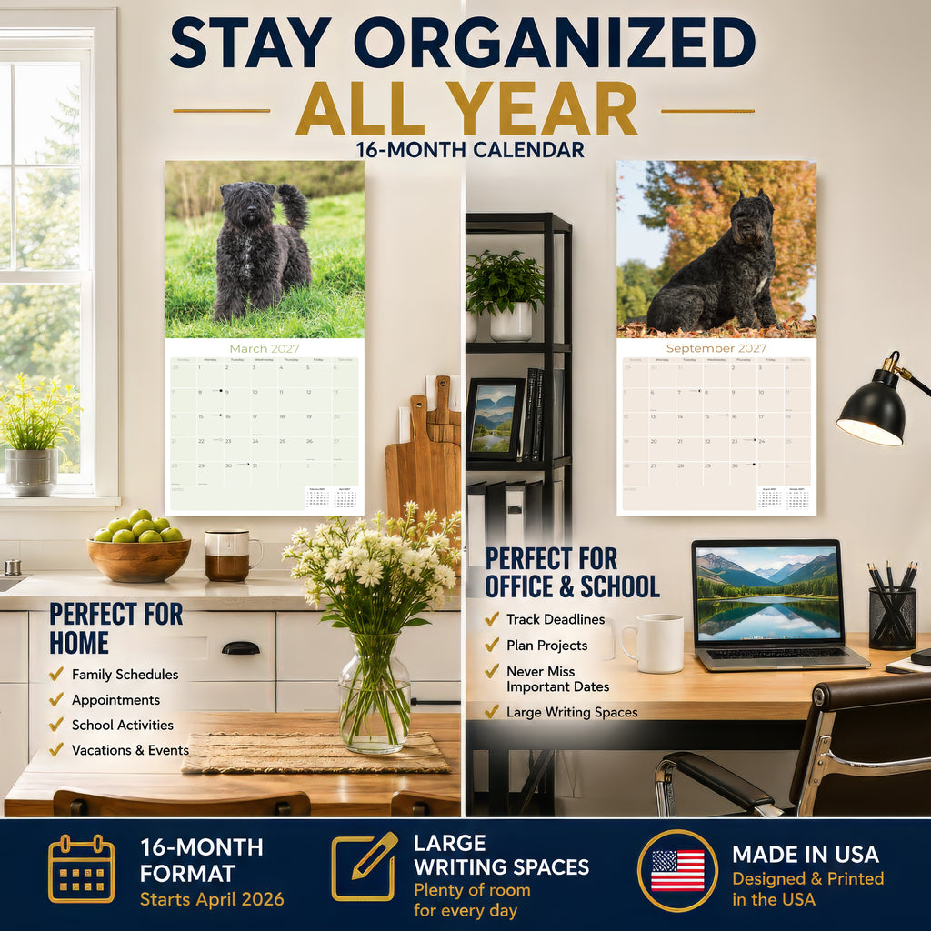 Bouvier de Flandres Wall Calendar 2027 - 12" x 12" Monthly Powerful Belgian Herding Dog Breed Calendar