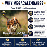 Basset Hound Wall Calendar 2027 - 12" x 12" Monthly Gentle & Long-Eared Scent Hound Calendar