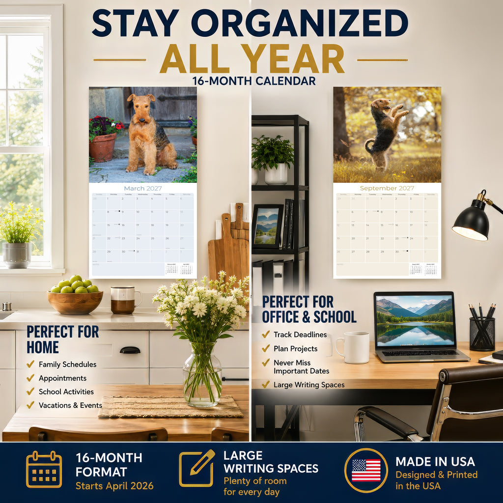 Airedale Terrier Wall Calendar 2027 - 12" x 12" Monthly Terrier Breed & Working Dog Calendar