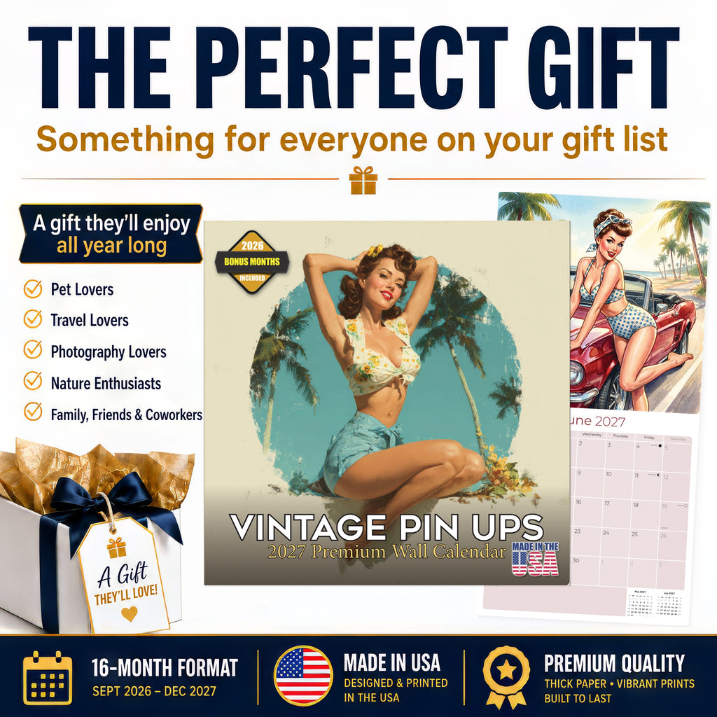 Vintage Pin Ups Wall Calendar 2027 - 12" x 12" Monthly Timeless Nostalgic Glamour & Art History Calendar