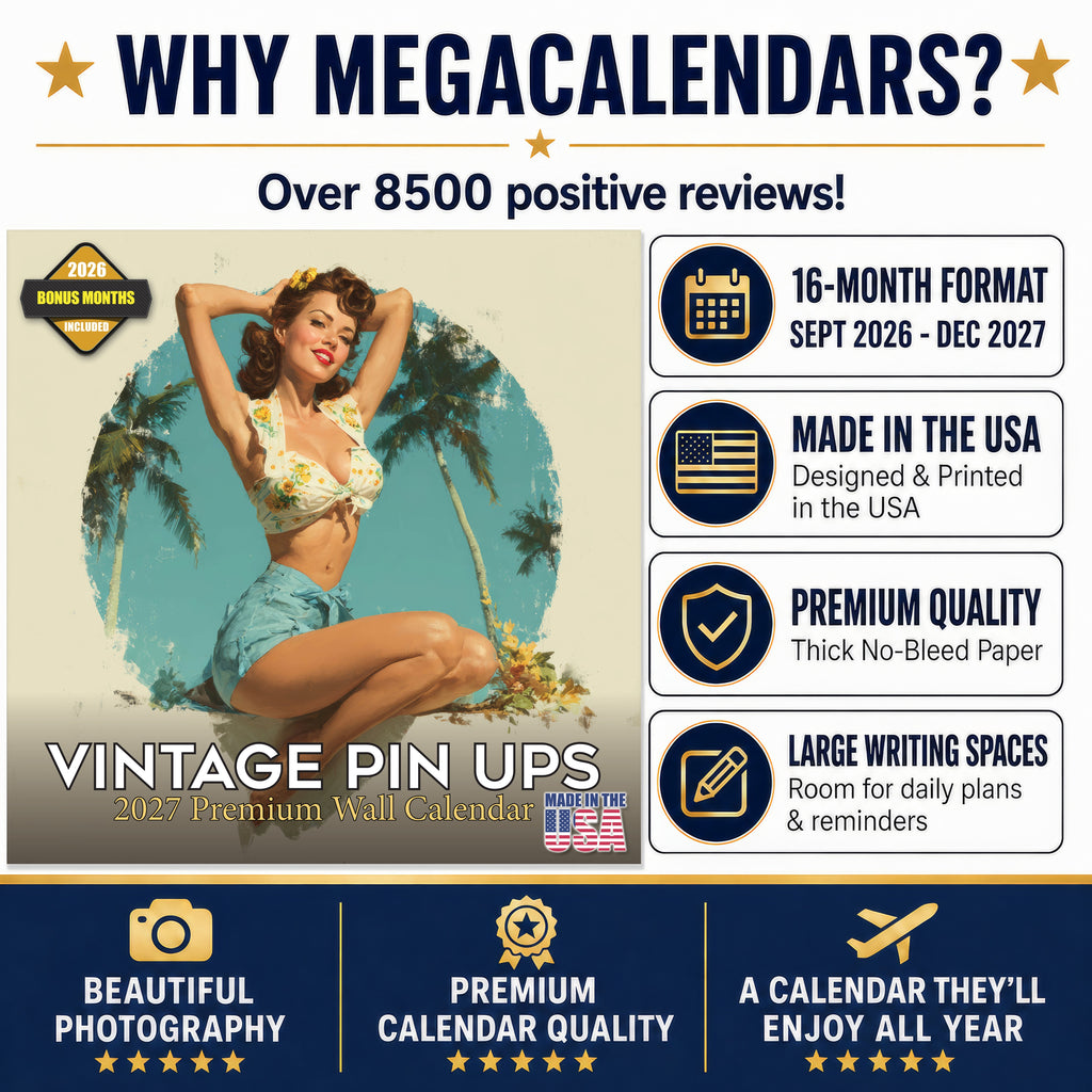 Vintage Pin Ups Wall Calendar 2027 - 12" x 12" Monthly Timeless Nostalgic Glamour & Art History Calendar