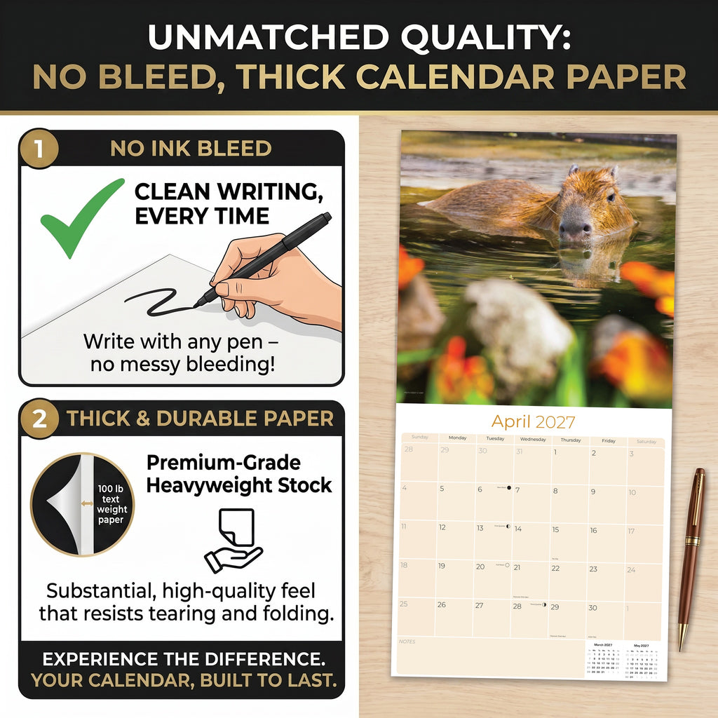 Capybara Wall Calendar 2027 - 12" x 12" Monthly Gentle Social Giant Exotic Rodent Calendar