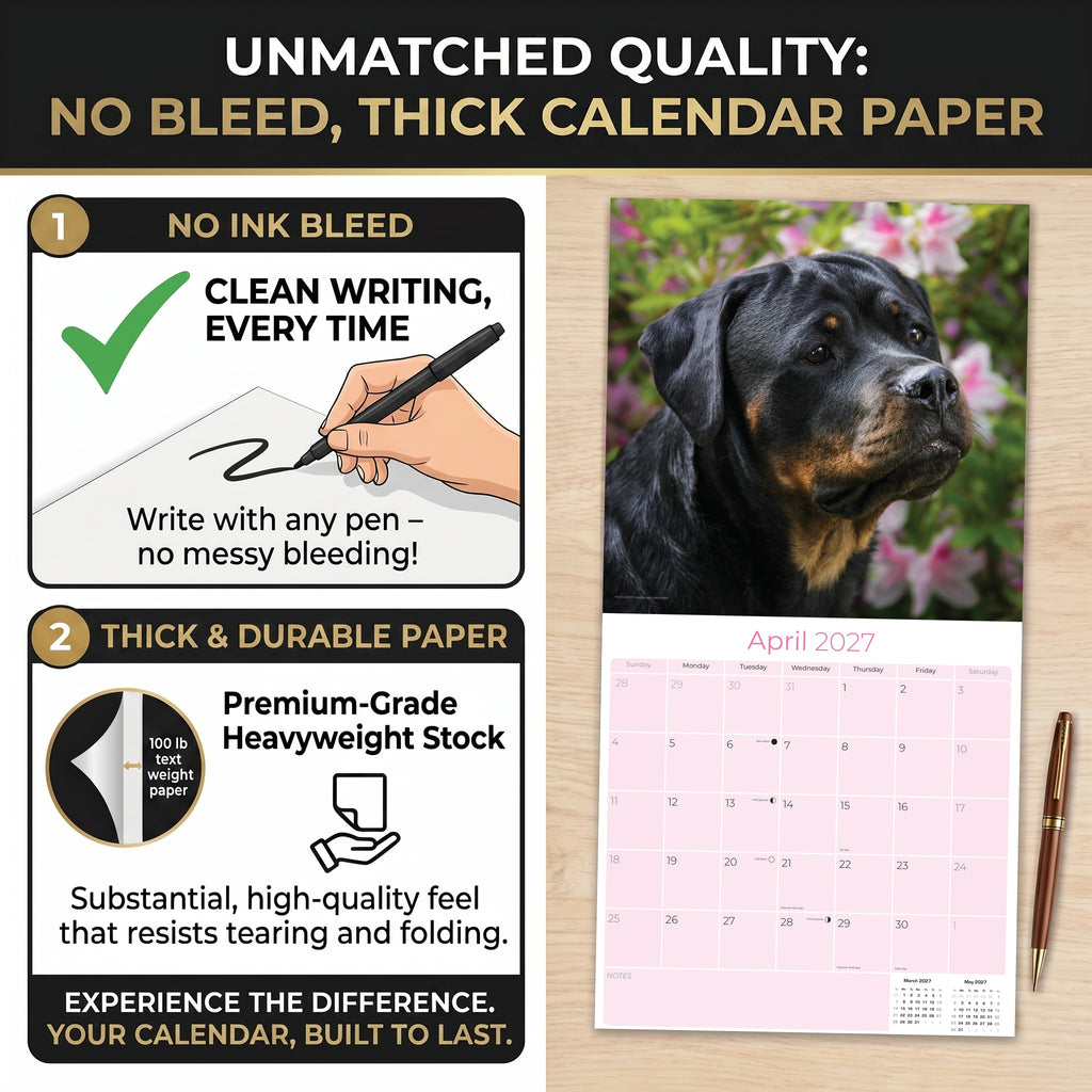 Rottweiler Wall Calendar 2027 - 12" x 12" Monthly Loyal & Protective Rottie Dog Breed Calendar