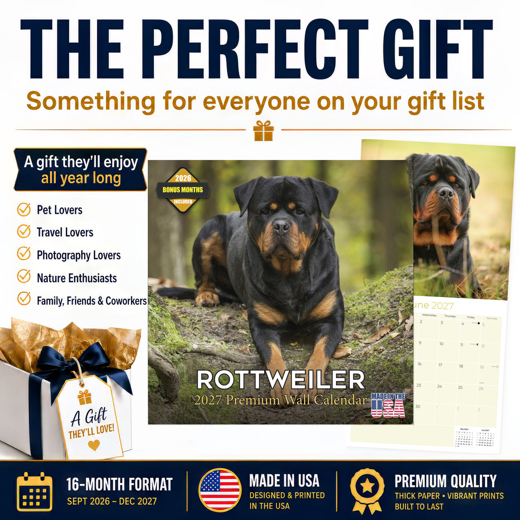 Rottweiler Wall Calendar 2027 - 12" x 12" Monthly Loyal & Protective Rottie Dog Breed Calendar