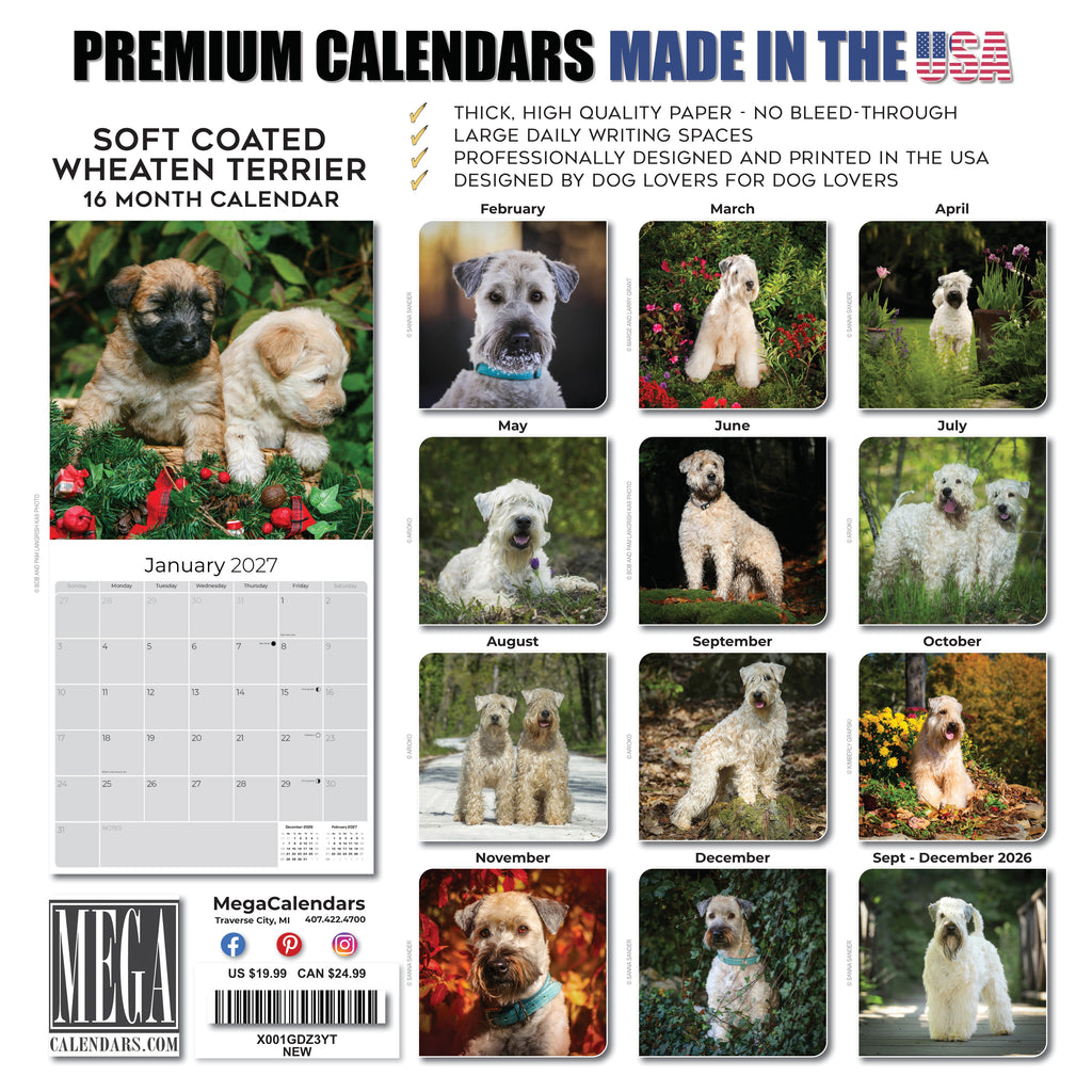 Soft Coated Wheaten Terrier Wall Calendar 2027 - 12" x 12" Monthly Happy & Devoted Wheaten Terrier Breed Calendar