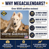 White Shepherd Wall Calendar 2027 - 12" x 12" Monthly Loyal & Noble White Shepherd Dog Breed Calendar