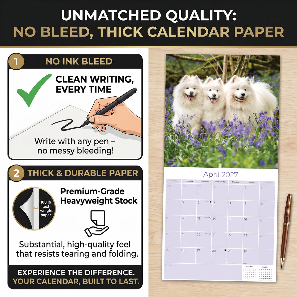 Samoyed Wall Calendar 2027 - 12" x 12" Monthly Friendly & Graceful Samoyed Dog Breed Calendar