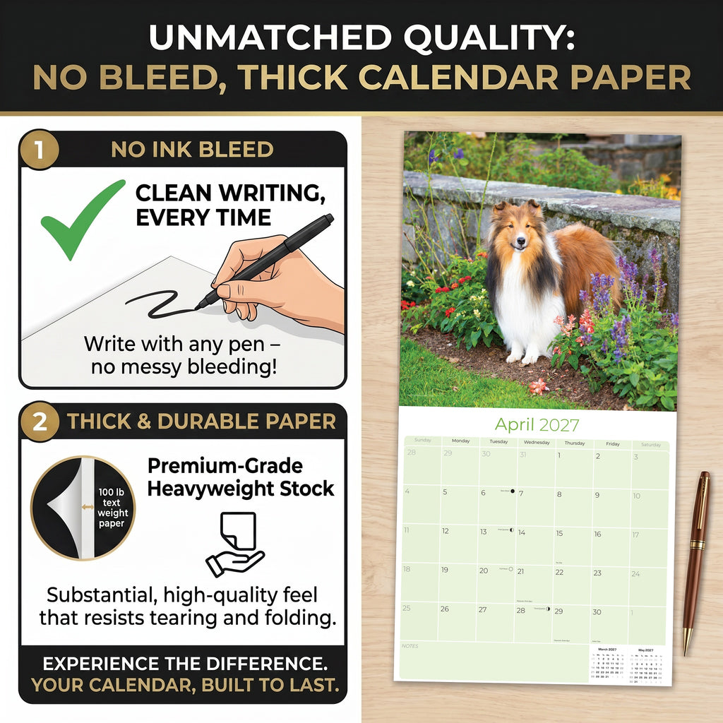 Shetland Sheepdog Wall Calendar 2027 - 12" x 12" Monthly Bright & Loyal Sheltie Herding Dog Breed Calendar