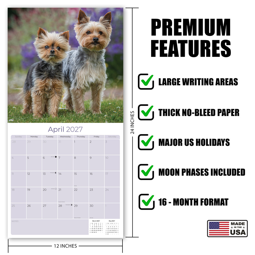 Yorkshire Terrier Wall Calendar 2027 - 12" x 12" Monthly Bold & Affectionate Yorkie Dog Breed Calendar