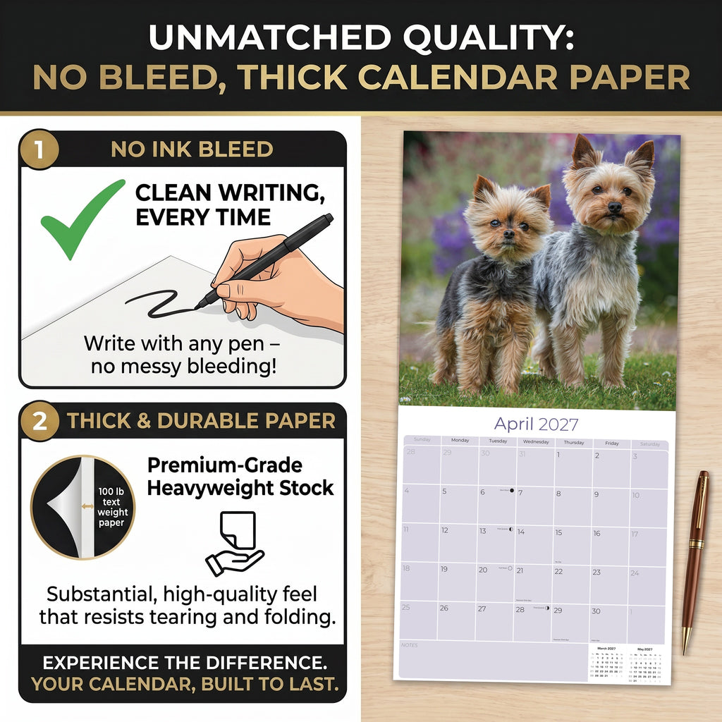 Yorkshire Terrier Wall Calendar 2027 - 12" x 12" Monthly Bold & Affectionate Yorkie Dog Breed Calendar