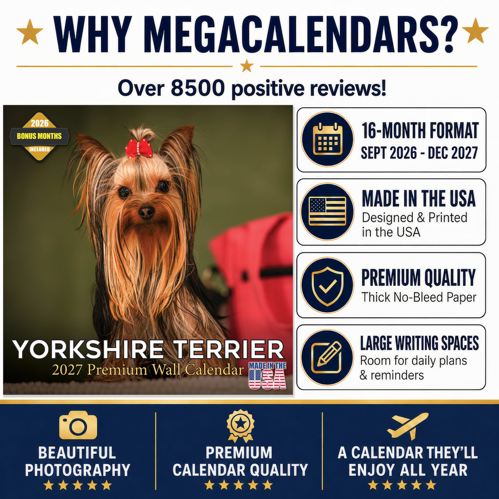 Yorkshire Terrier Wall Calendar 2027 - 12" x 12" Monthly Bold & Affectionate Yorkie Dog Breed Calendar