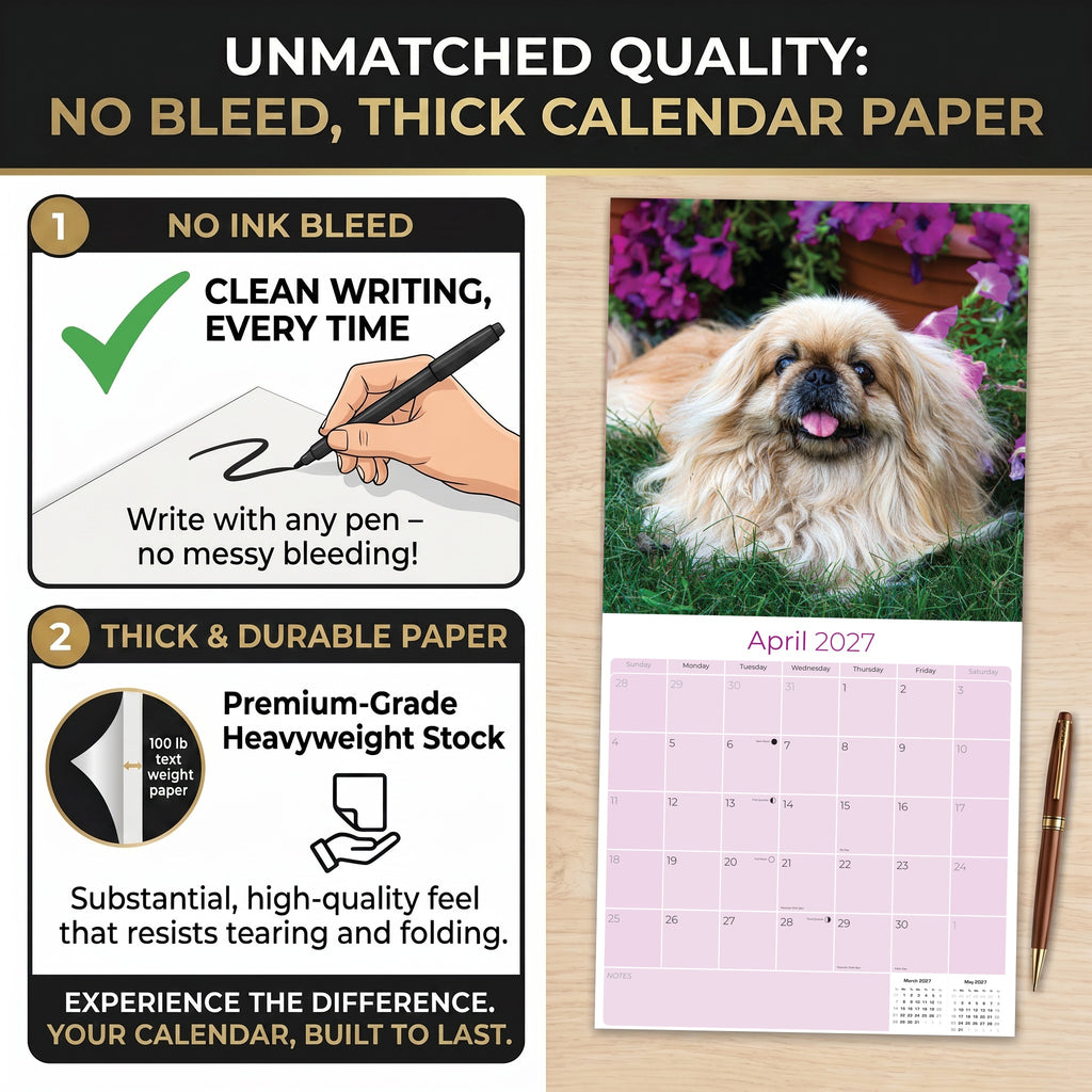 Pekingese Wall Calendar 2027 - 12" x 12" Monthly Regal Lion Dog & Ancient Toy Companion Calendar