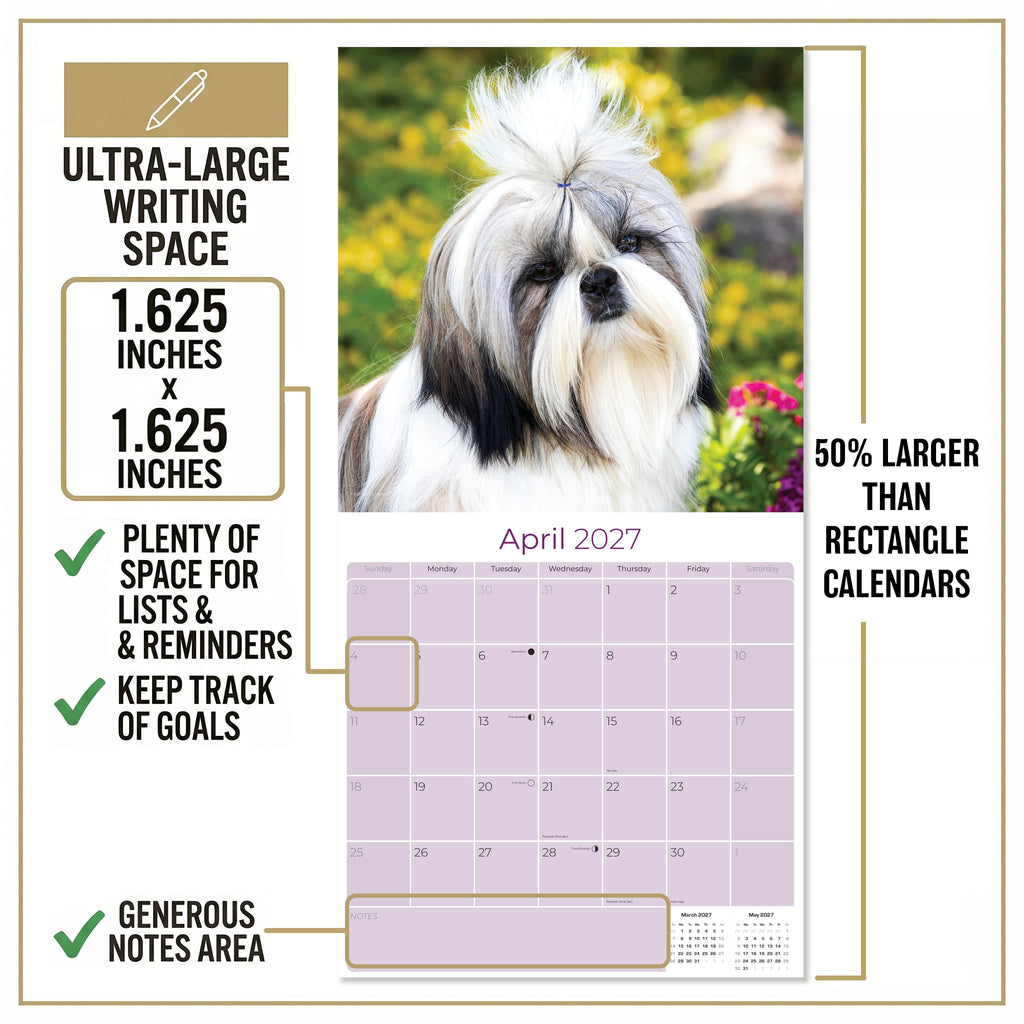 Shih Tzu Wall Calendar 2027 - 12" x 12" Monthly Affectionate & Playful Companion Dog Breed Calendar