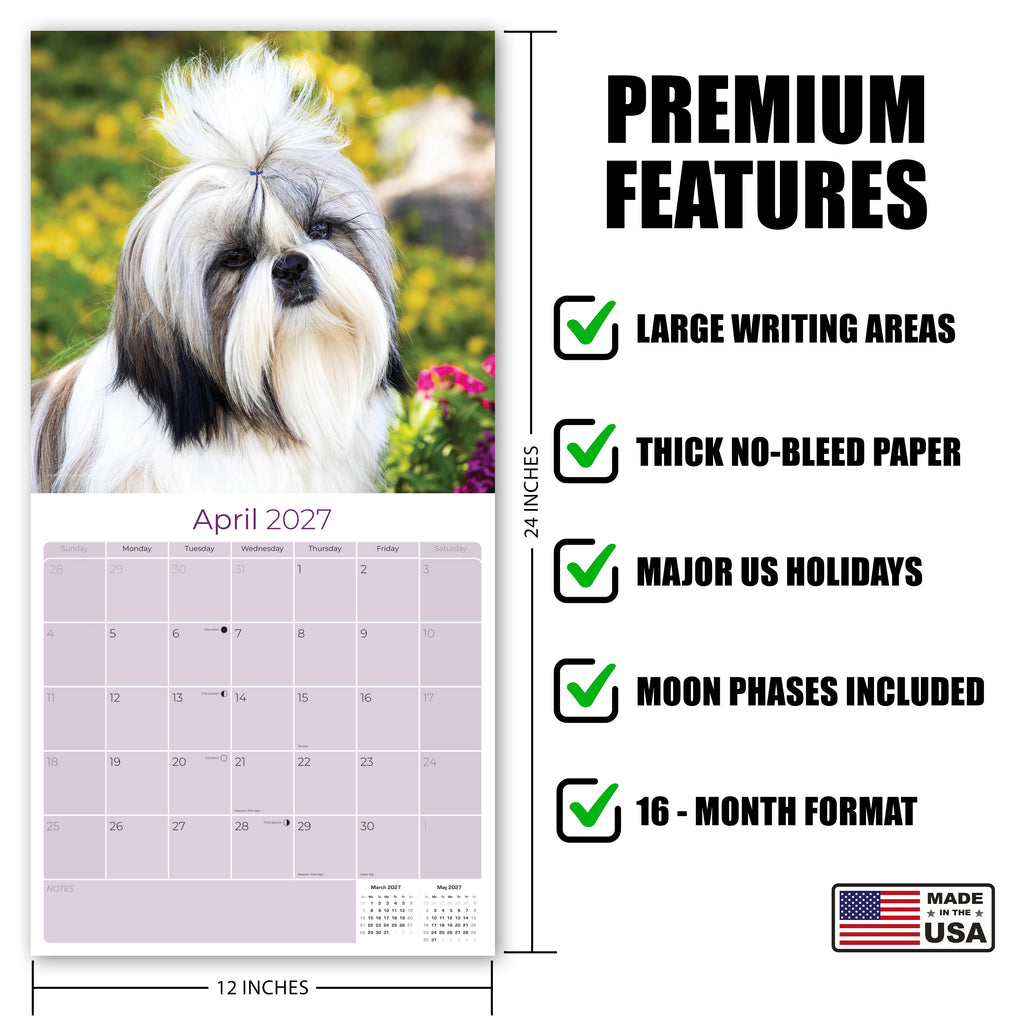Shih Tzu Wall Calendar 2027 - 12" x 12" Monthly Affectionate & Playful Companion Dog Breed Calendar