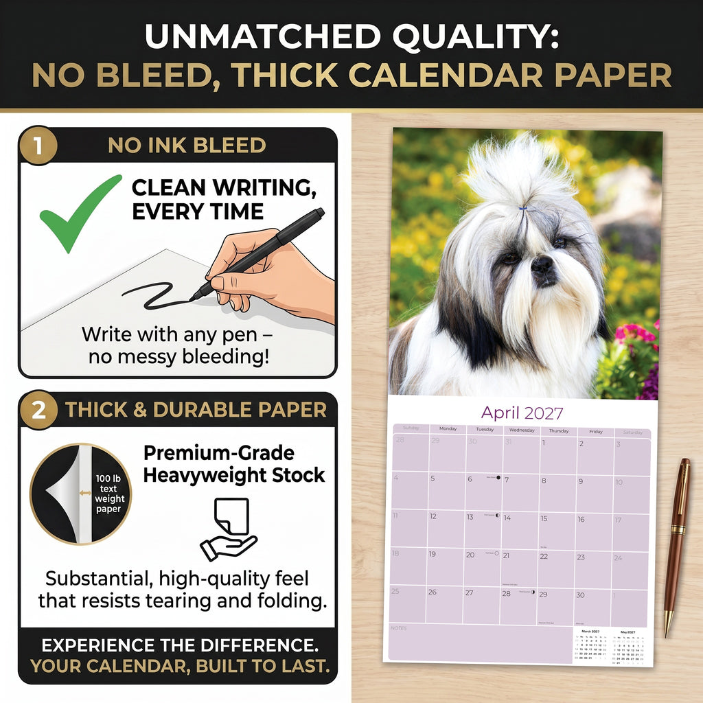 Shih Tzu Wall Calendar 2027 - 12" x 12" Monthly Affectionate & Playful Companion Dog Breed Calendar