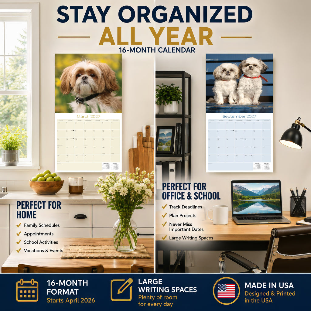 Shih Tzu Wall Calendar 2027 - 12" x 12" Monthly Affectionate & Playful Companion Dog Breed Calendar