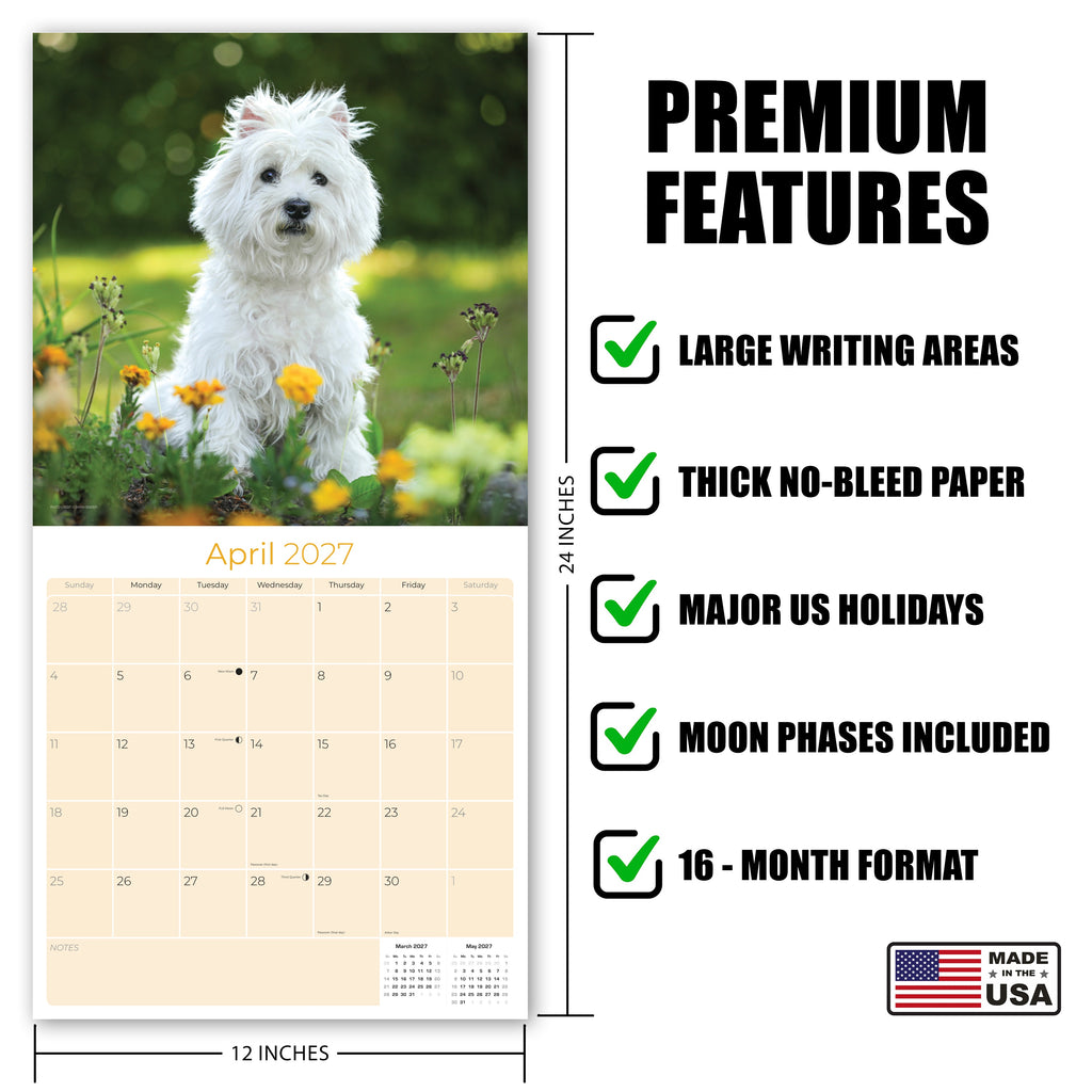 West Highland Terrier Wall Calendar 2027 - 12" x 12" Monthly Loyal & Spirited Westie Dog Breed Calendar