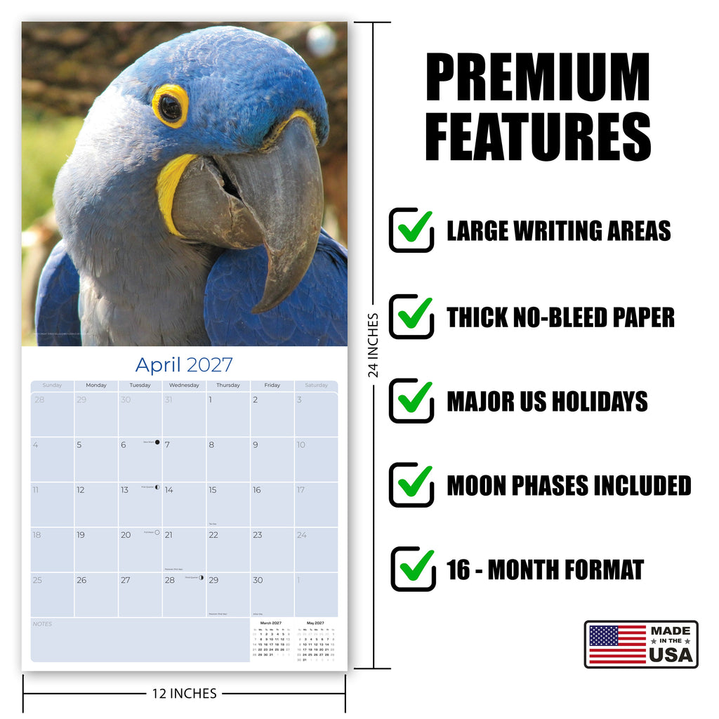 Macaws Wall Calendar 2027 - 12" x 12" Monthly Bird Breed Calendar