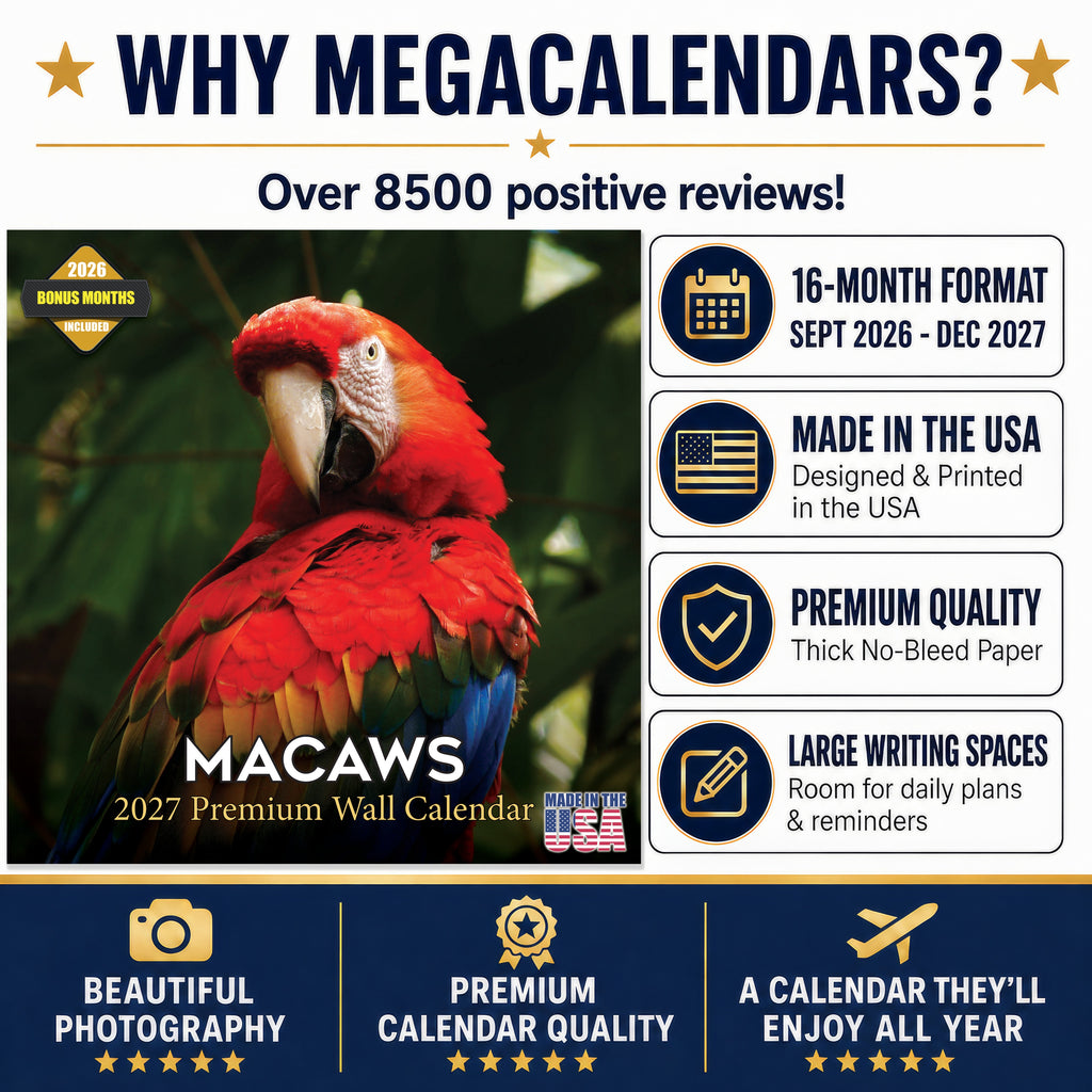 Macaws Wall Calendar 2027 - 12" x 12" Monthly Bird Breed Calendar