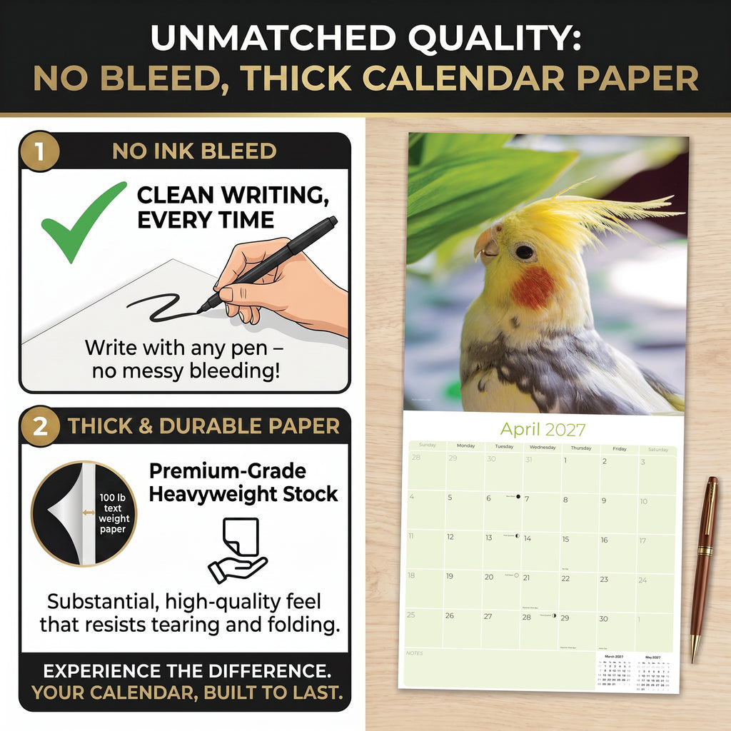 Cockatiels Wall Calendar 2027 - 12" x 12" Monthly Bird Breed Calendar
