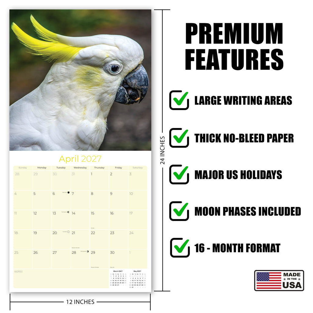 Cockatoos Wall Calendar 2027 - 12" x 12" Monthly Bird Breed Calendar