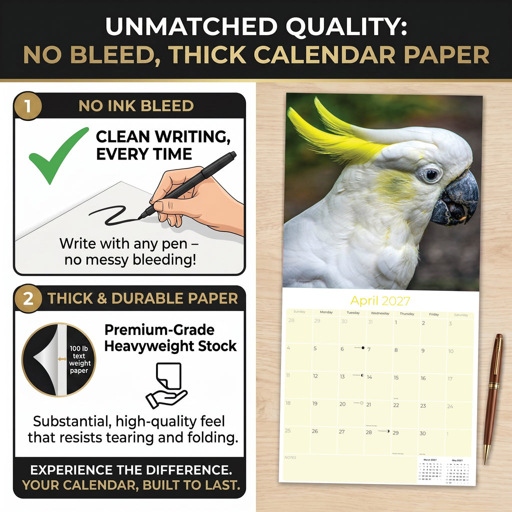 Cockatoos Wall Calendar 2027 - 12" x 12" Monthly Bird Breed Calendar