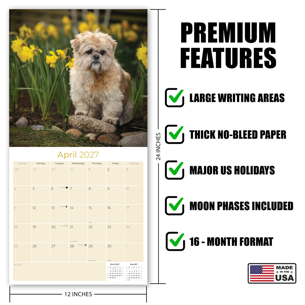 Lhasa Apso Wall Calendar 2027 - 12" x 12" Monthly Regal Long-Haired & Sentinel Tibetan Companion Calendar