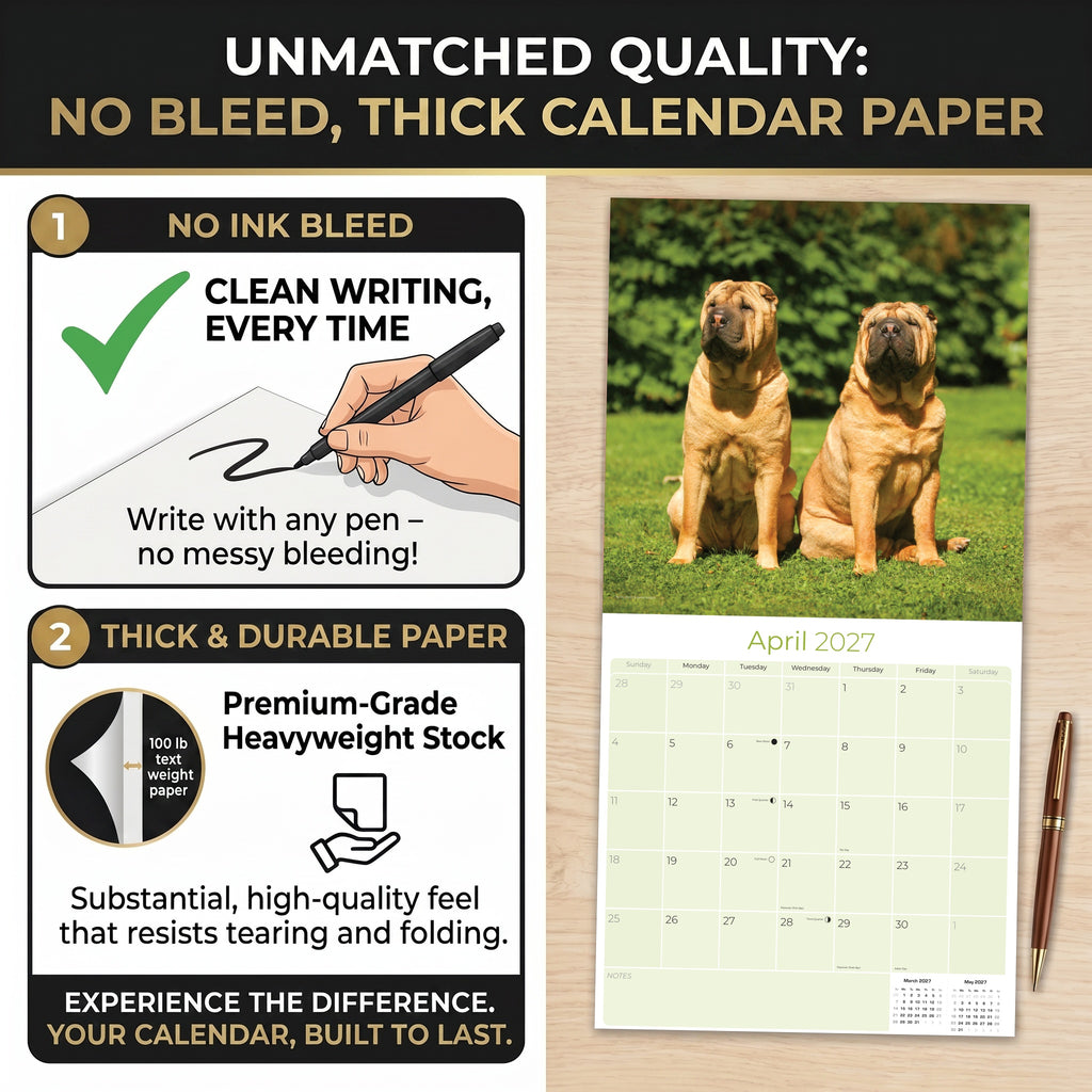 Shar Pei Wall Calendar 2027 - 12" x 12" Monthly Loyal & Independent Wrinkle Dog Breed Calendar