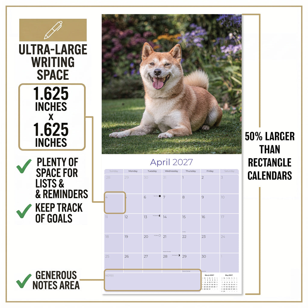 Shiba Inu Wall Calendar 2027 - 12" x 12" Monthly Spirited & Independent Japanese Dog Breed Calendar