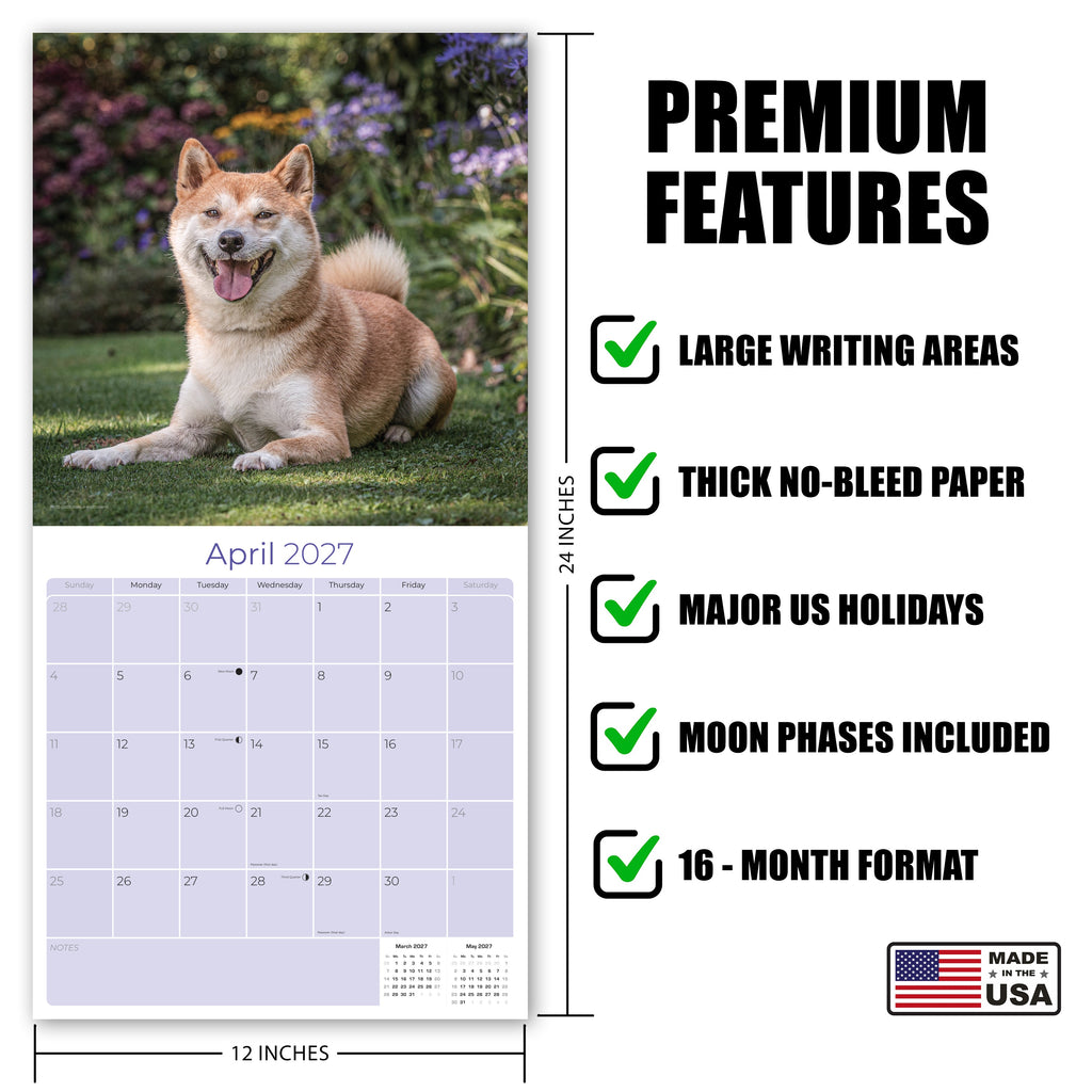 Shiba Inu Wall Calendar 2027 - 12" x 12" Monthly Spirited & Independent Japanese Dog Breed Calendar