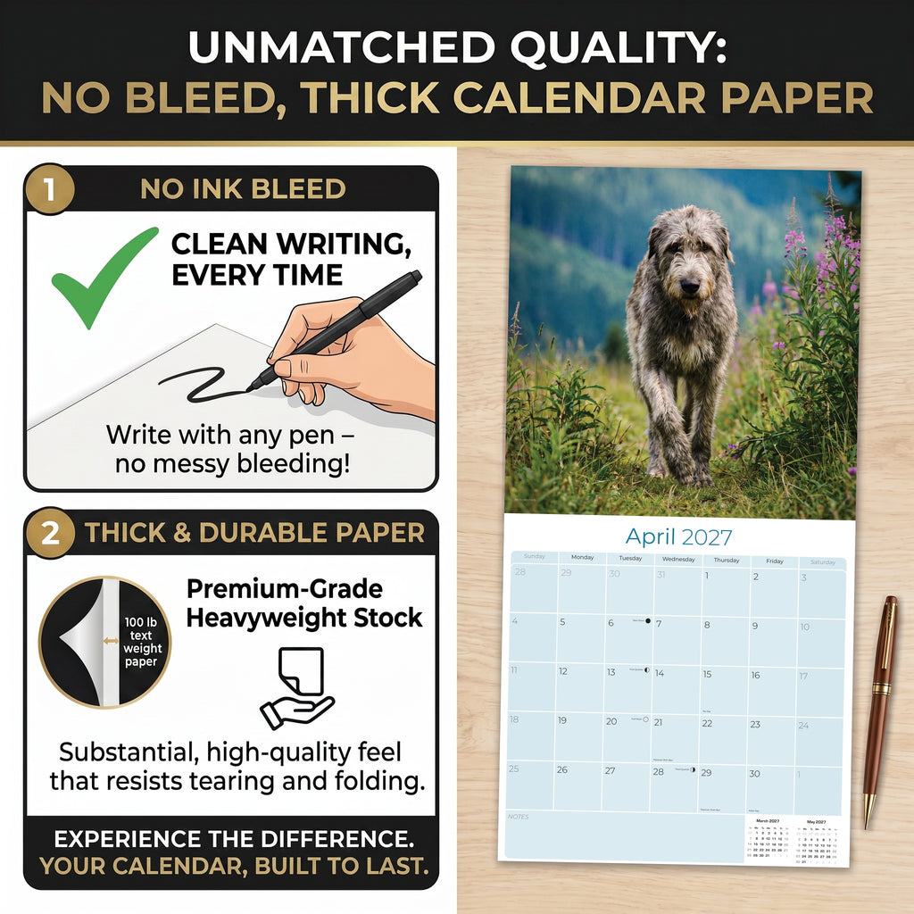 Irish Wolfhound Wall Calendar 2027 - 12" x 12" Monthly Noble Giant & Wire-Coated Sighthound Breed Calendar