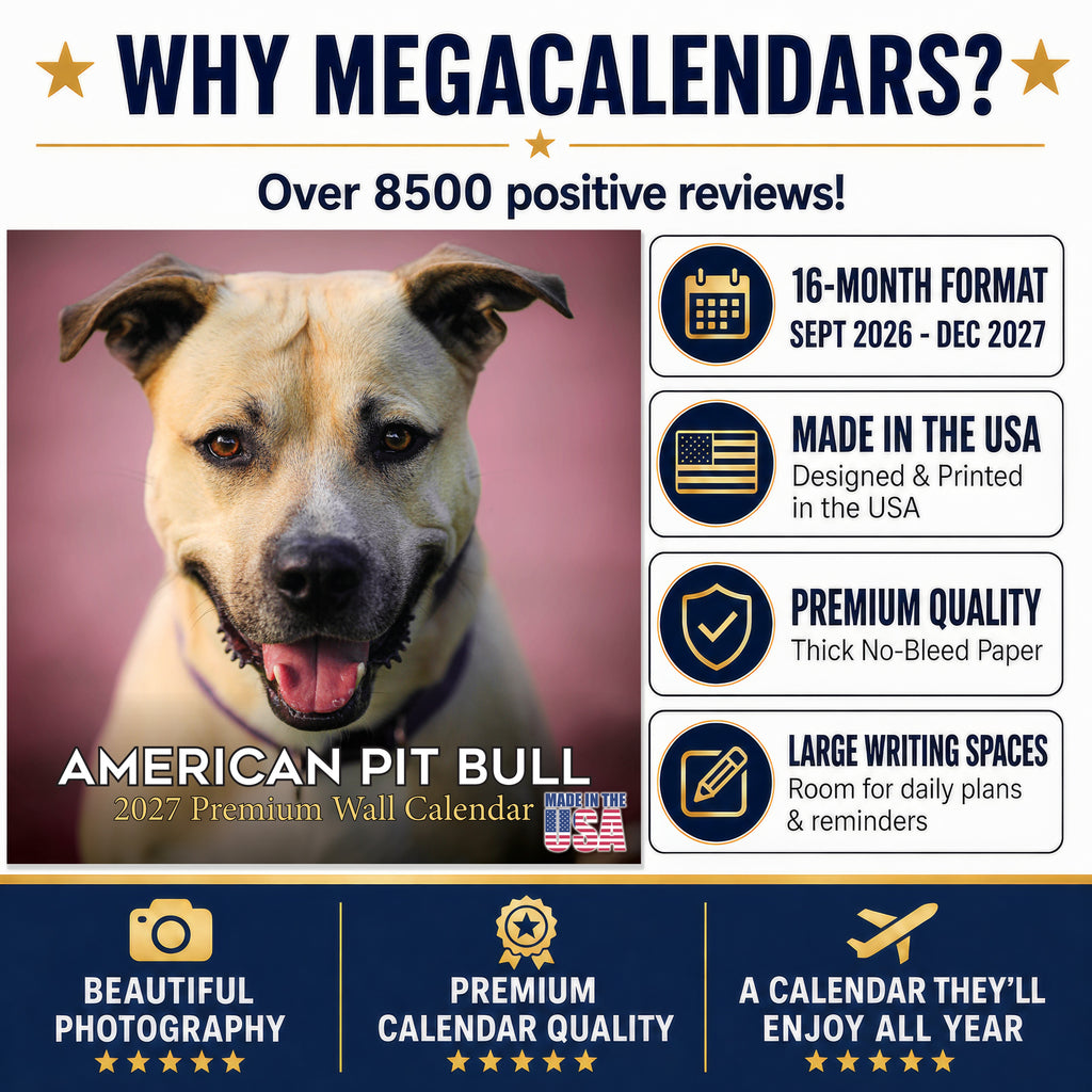 American Pit Bull Terrier Wall Calendar 2027 - 12" x 12" Monthly Athletic & Devoted Pitbull Breed Calendar