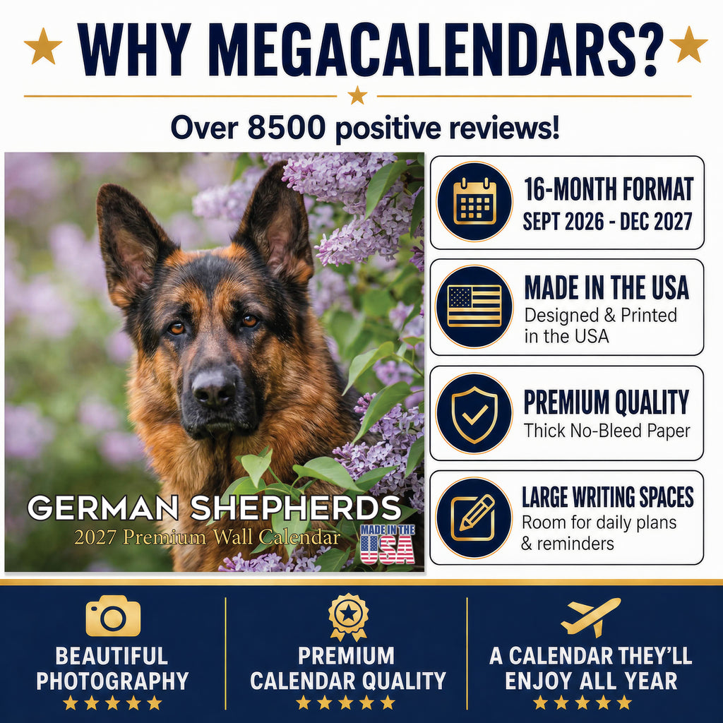 German Shepherd Wall Calendar 2027 - 12" x 12" Monthly Noble Guardian & Intelligent GSD Working Breed Calendar