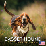 Basset Hound Wall Calendar 2027 - 12" x 12" Monthly Gentle & Long-Eared Scent Hound Calendar
