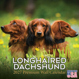 Longhaired Dachshund Wall Calendar 2027 - 12" x 12" Monthly Silky Low-Slung Hound & Elegant Badger Dog Calendar