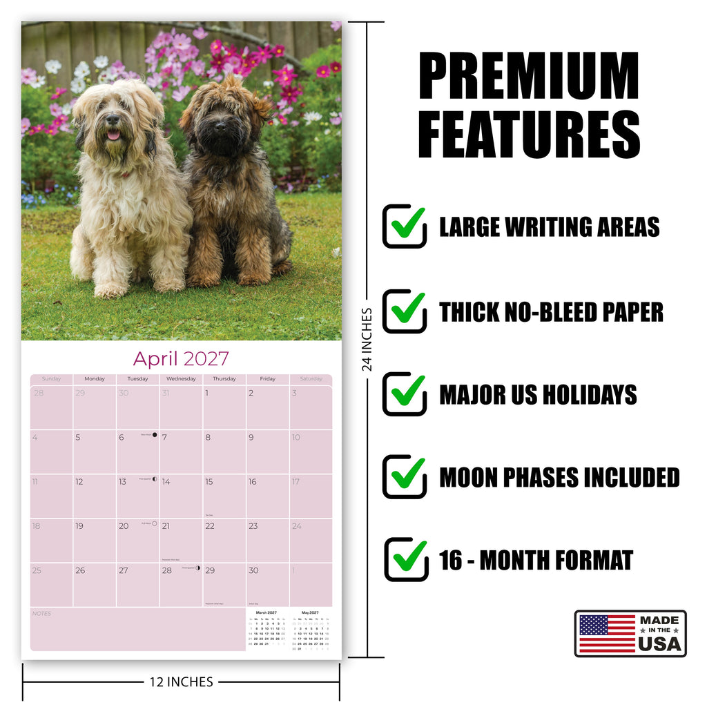 Tibetan Terrier Wall Calendar 2027 - 12" x 12" Monthly Loyal & Affectionate Tibetan Dog Breed Calendar