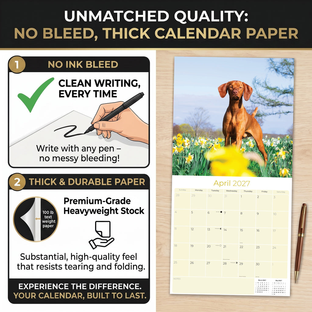Vizsla Wall Calendar 2027 - 12" x 12" Monthly Athletic & Affectionate Hungarian Pointer Dog Breed Calendar