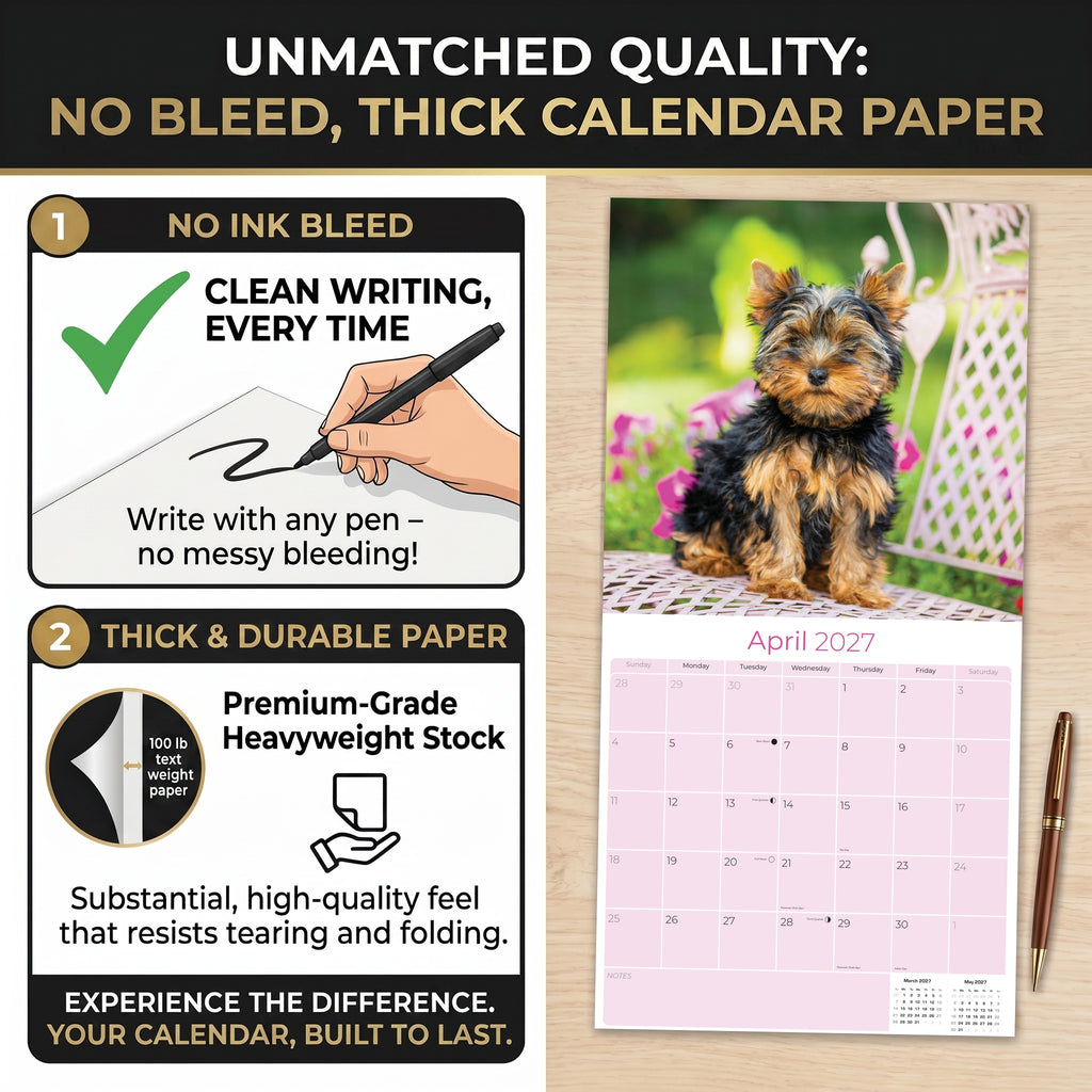 Yorkshire Terrier Puppies Wall Calendar 2027 - 12" x 12" Monthly Cute Playful Silky Toy Dog Breed Calendar
