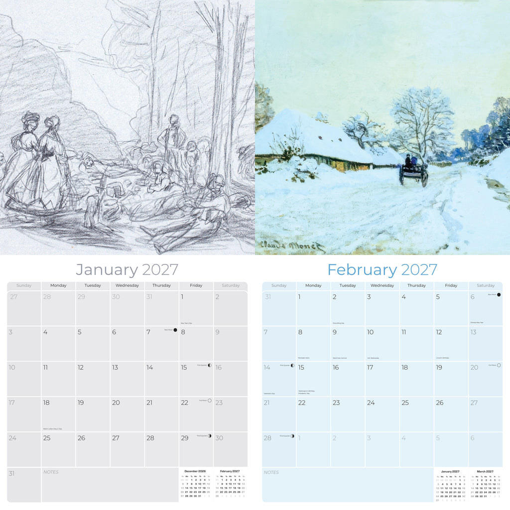 Claude Monet Wall Calendar 2027 - 12" x 12" Monthly Classic French Impressionist Oil Painting Art Calendar