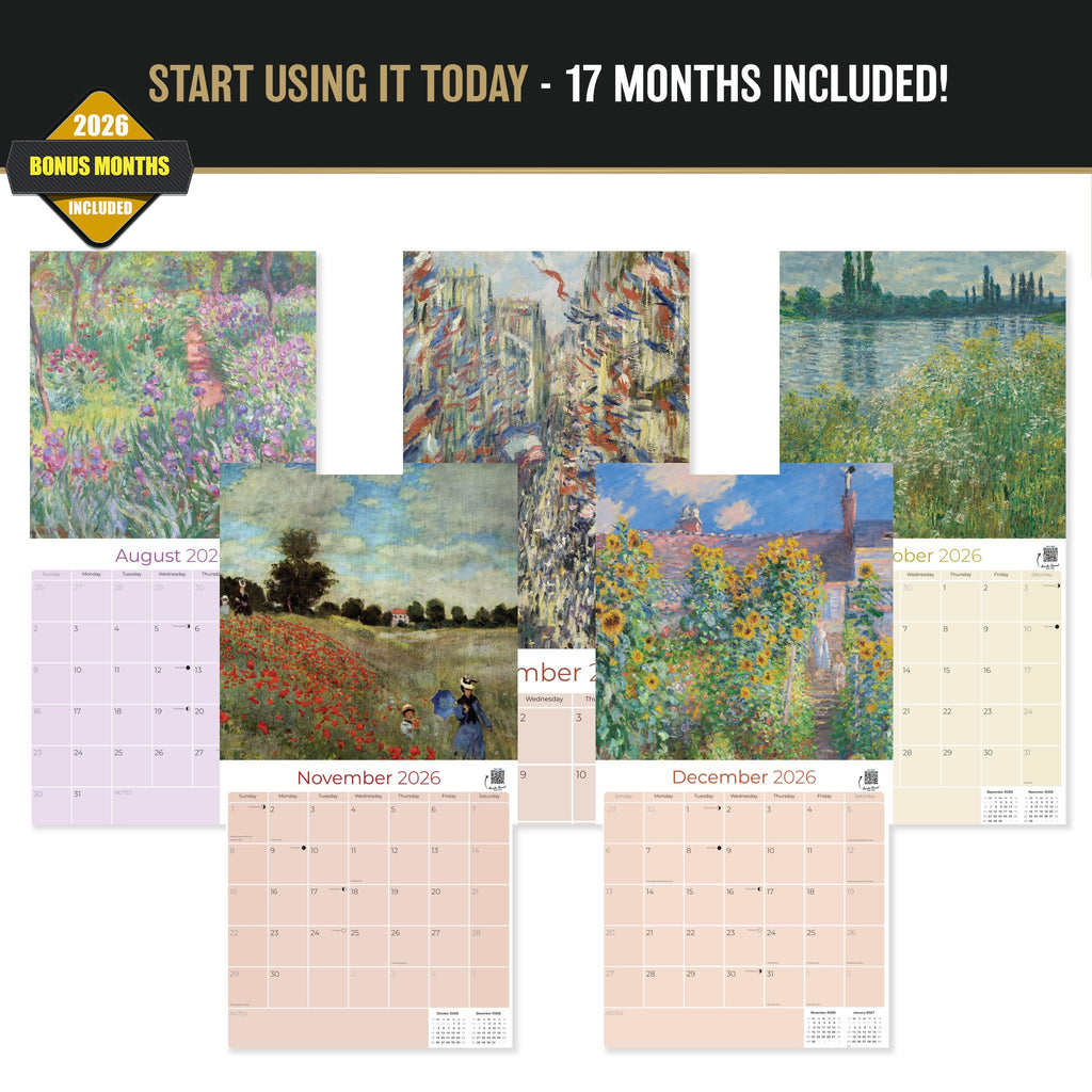 Claude Monet Wall Calendar 2027 - 12" x 12" Monthly Classic French Impressionist Oil Painting Art Calendar