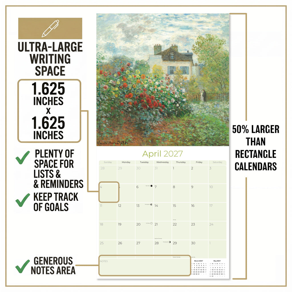 Claude Monet Wall Calendar 2027 - 12" x 12" Monthly Classic French Impressionist Oil Painting Art Calendar