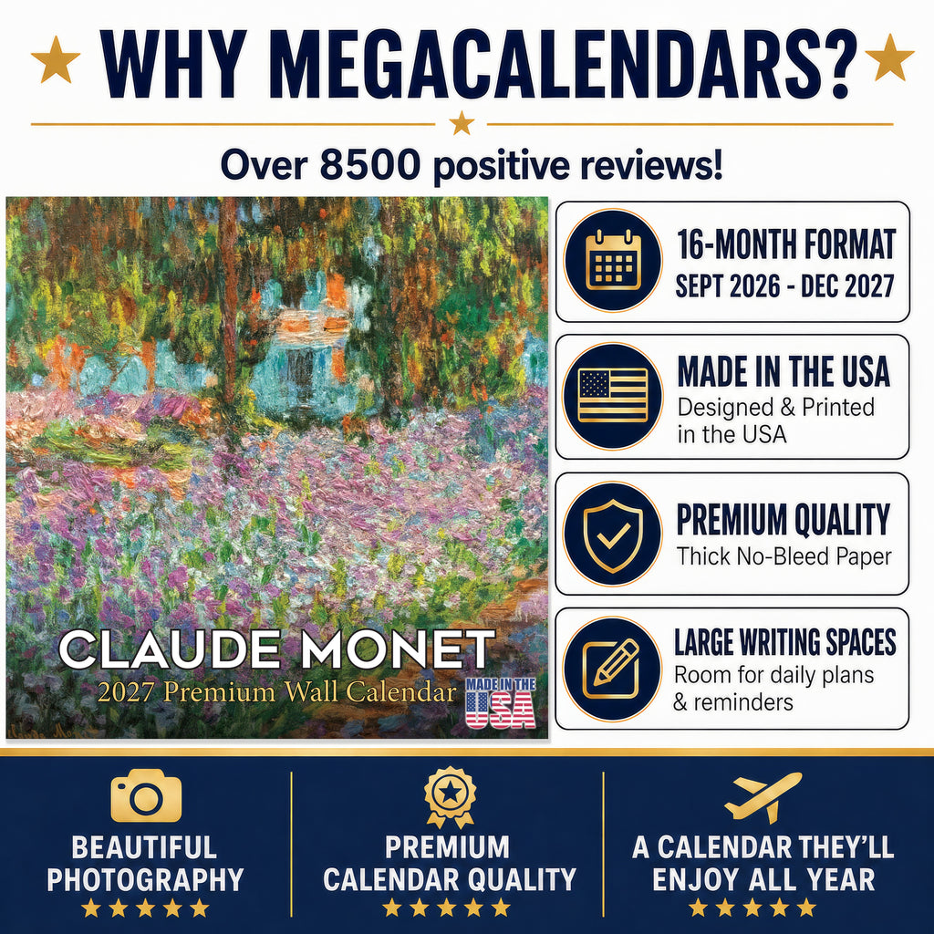 Claude Monet Wall Calendar 2027 - 12" x 12" Monthly Classic French Impressionist Oil Painting Art Calendar