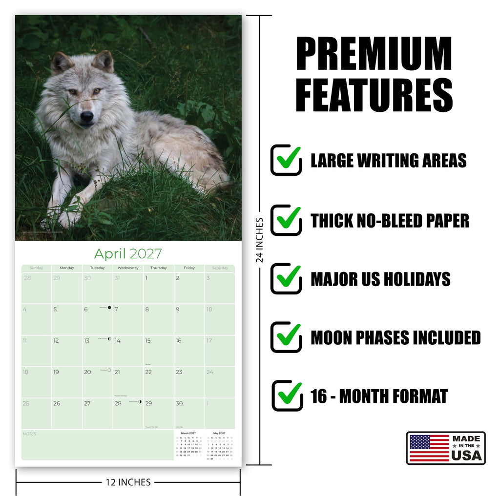 Wolves Wall Calendar 2027 - 12" x 12" Monthly Majestic & Powerful Wild Wolf Wildlife Nature Calendar