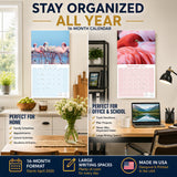 Flamingo Wall Calendar 2027 - 12" x 12" Monthly Vibrant Pink Flamingo Tropical Wading Bird Calendar