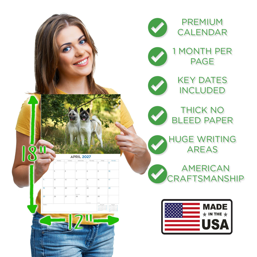 Akita Wall Calendar 2027 - 12" x 9" 14-Month Dog Breed Calendar