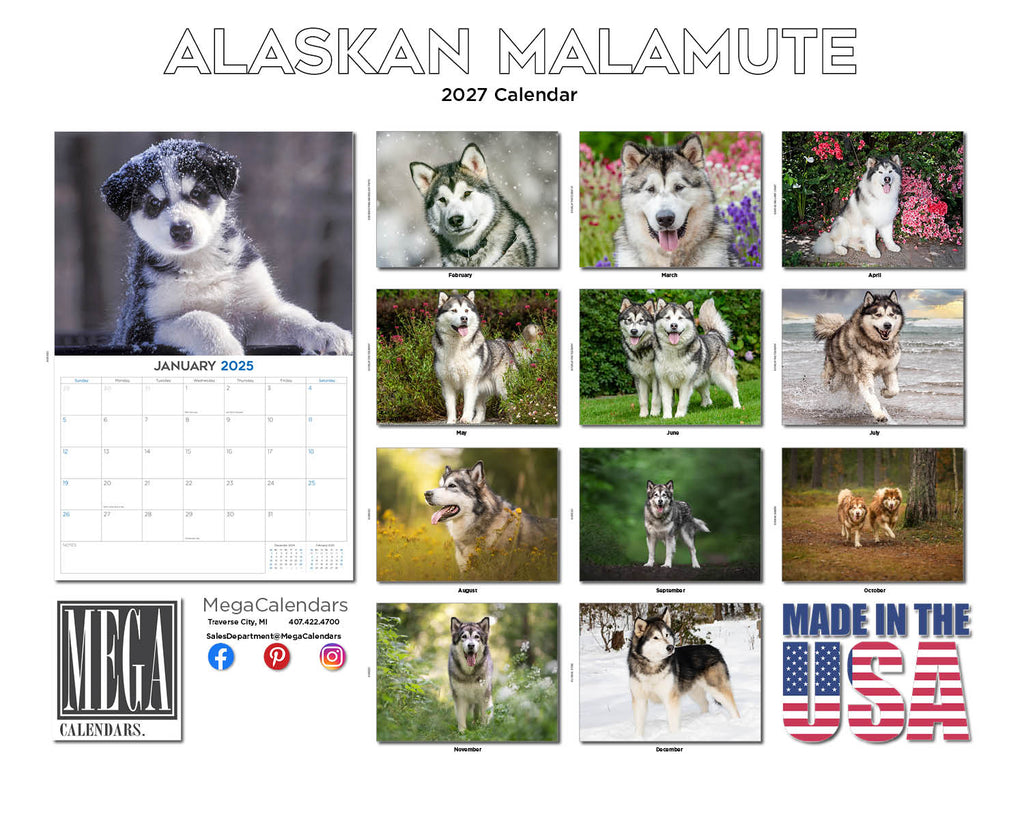 Alaskan Malamute Wall Calendar 2027 - 12" x 9" 14-Month Dog Breed Calendar