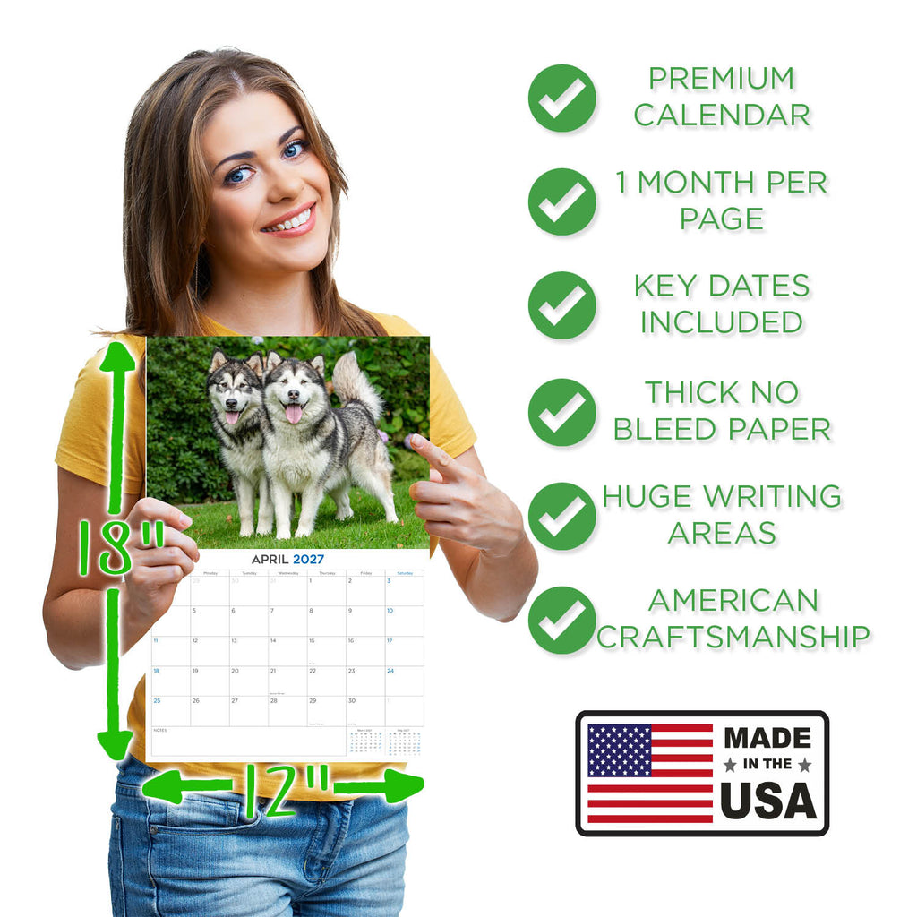 Alaskan Malamute Wall Calendar 2027 - 12" x 9" 14-Month Dog Breed Calendar