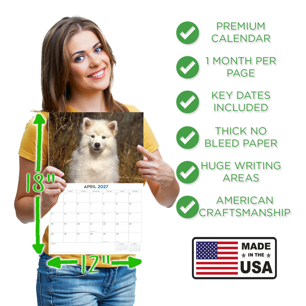 American Eskimo Wall Calendar 2027 - 12" x 9" 14-Month Dog Breed Calendar